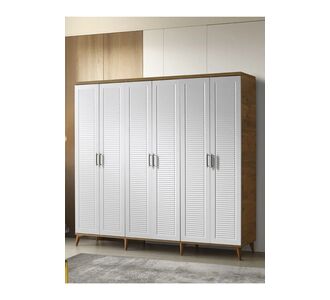 Stewehome Ντουλάπα με 6 πόρτες από MDF ατλαντικό πεύκο και λευκή μεμβράνη για υπνοδωμάτιο 210x52x52 cm 41013284 |  Ντουλάπες ρούχων στο espiti