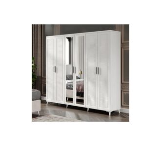 Stewehome Ντουλάπα με 6 πόρτες από MDF με καθρέφτη λευκή με πόδια στυλ country 210x52x52 cm 34478803 |  Ντουλάπες ρούχων στο espiti