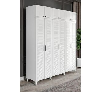 Stewehome Ντουλάπα με 6 πόρτες και επάνω ράφι από MDF για υπνοδωμάτιο μοντέρνου country στιλ 210x52x52 cm 64613486 |  Ντουλάπες ρούχων στο espiti