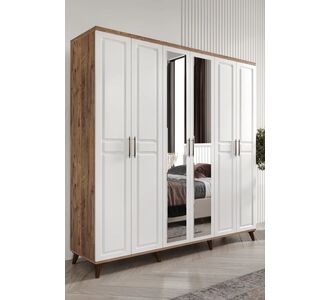 Stewehome Ντουλάπα με 6 πόρτες από MDF ατλαντικό πεύκο με καθρέφτη λευκή σκανδιναβικού στιλ 210x52x52 cm 48724839 |  Ντουλάπες ρούχων στο espiti