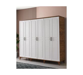 Stewehome Ντουλάπα με 6 πόρτες από mdf ατλαντικό πεύκο λευκή μοντέρνου στιλ με πόδια 210x52x52 cm 21406013 |  Ντουλάπες ρούχων στο espiti