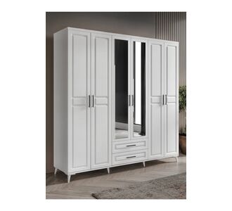 Stewehome Ντουλάπα με 6 πόρτες και καθρέφτη από MDF για υπνοδωμάτιο 210x52x52 cm 41910883 |  Ντουλάπες ρούχων στο espiti