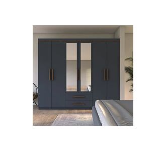 Stewehome Ντουλάπα με 6 πόρτες 2 συρτάρια και καθρέφτη ρετρό στυλ 200x50x50 cm 2061782 |  Ντουλάπες ρούχων στο espiti