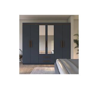 Stewehome Ντουλάπα με 6 πόρτες 2 συρτάρια και καθρέφτη μοντέρνου ρετρό στυλ από σουνταλάμ 200x50x50 cm 86465497 |  Ντουλάπες ρούχων στο espiti