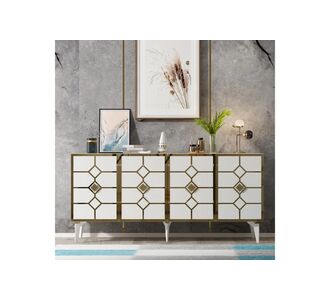 Stewehome Κονσόλα Αποθήκευσης Λευκό &amp; Χρυσό 150x40x80 cm 693953 |  Βιτρίνες - Έπιπλα εισόδου στο espiti