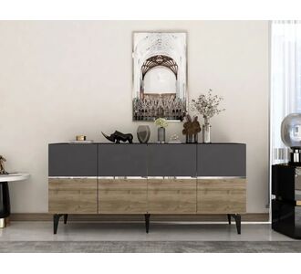 Stewehome Κονσόλα Ανθρακί Καρυδί Ασημί 150x40x80 cm 335902 |  Βιτρίνες - Έπιπλα εισόδου στο espiti