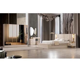 Stewehome Σετ Κρεβατοκάμαρας Πολυτελείας με Καθρέφτες και Βάση μπεζ 240x220x60 cm 619929 |  Σέτ Κρεβατοκάμαρας στο espiti