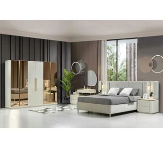 Stewehome Μοντέρνο Λευκό Σετ Κρεβατοκάμαρας με Καθρέφτες &amp; Αποθηκευτικό Κρεβάτι 160x200 cm 547375 |  Σέτ Κρεβατοκάμαρας στο espiti
