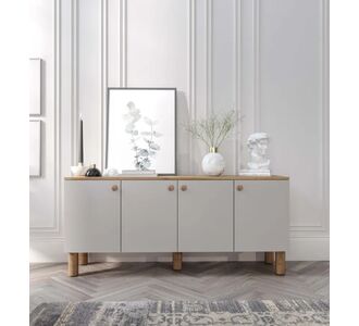 Stewehome Μπουφές Λευκό &amp; Δρυς με 4 Πόρτες 160x40x73 cm 956112 |  Βιτρίνες - Έπιπλα εισόδου στο espiti