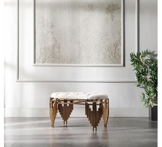 Stewehome Μεταλλικό Πουφ με Επικάλυψη-λευκό 100cm x 100x45x45 cm 649136 |  Βιτρίνες - Έπιπλα εισόδου στο espiti