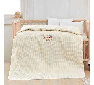 Κουβέρτα πικέ με κέντημα Art 5306 80x110 Μπεζ   Beauty Home |  Βρεφικές Κουβέρτες στο espiti