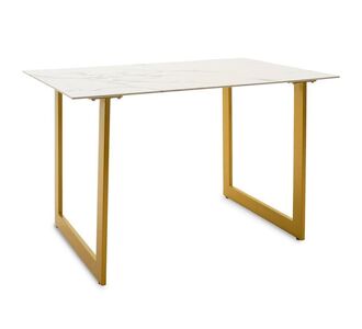 Τραπέζι Paris pakoworld ορθογώνιο γυαλί 8mm σχέδιο μαρμάρου-χρυσό 120x80x75εκ |  Τραπέζια στο espiti