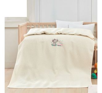 Κουβέρτα πικέ με κέντημα Art 5303 80x110 Μπεζ   Beauty Home |  Βρεφικές Κουβέρτες στο espiti