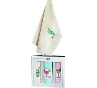 Ποτηρόπανα σετ 3τμχ Coctail Art 8286  40x60  Μπεζ,Γαλάζιο,Ροζ   Beauty Home |  Πετσέτες Κουζίνας στο espiti